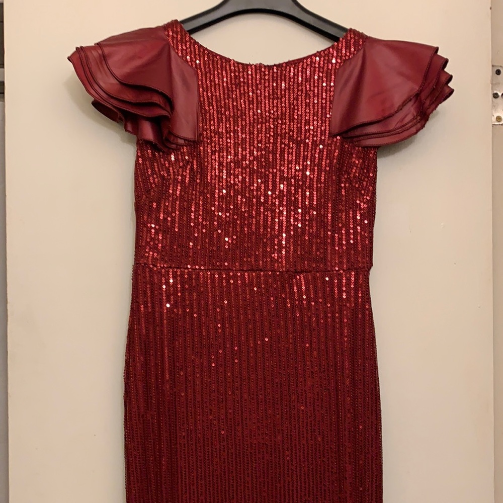 Long red sequence evening dress
